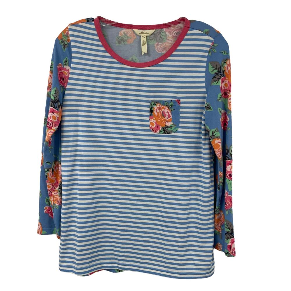 Matilda Jane Long Sleeve Striped Floral Print Loungewear T Shirt Women's XS
